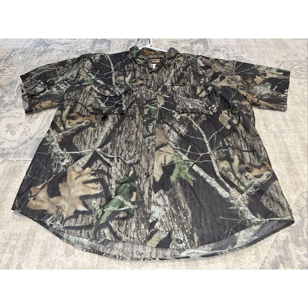 Remington Camouflage Short Sleeve Vented Button Shirt Men's Sz XL Nylon‎ Mossy